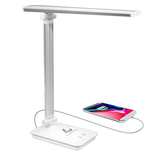 Preisvergleich Produktbild LED Schreibtischlampe Dimmbar,Berührungsempfindlich blendfrei,3 Helligkeitsstufen 5 Farbmodi Leselampe mit USB-Ladeanschluss,Wiederaufladbare Energiesparlampe zum Aufladen von Smartphones,weiß