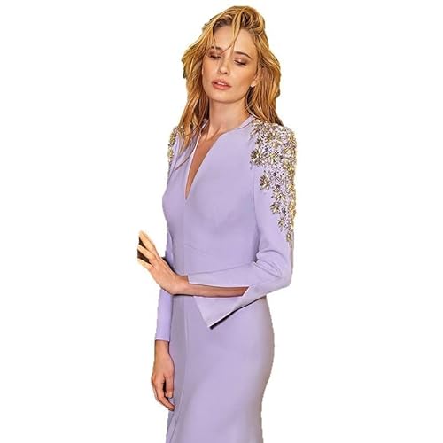 Women's Dresses Beaded Sequins Diamond V-Neck Formal Dress Long Sleeve Split Right-angled Shoulder Small Trailing Temperament Evening Gowns Simple elegant For parties Graduation ceremony Cocktail Prom