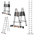 DEZEX A Frame Telescoping Ladders 16.5 FT Stainless Steel,Telescopic Ladder 330lbs Capacity Compact Ladder with Balance Bar and Movable Wheels,Multi-Purpose Collapsible Ladder for Indoor Outdoor Work