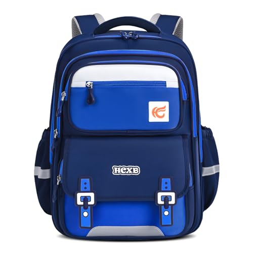 Amythe Mochila escolar para crianças, ergonômica mochilas escolares primárias para alunos do 1º a 5º curso, mochila escolar para crianças com correia para o peito e refletores, azul, Mochilas daypack