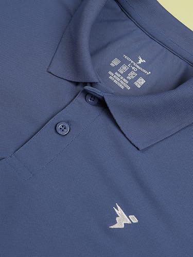 Image of TECHNOSPORT Men's Solid Slim Fit Polo Collar T-Shirt MATPIQ Half Sleeve Button Polyester for Gym Running Workout UPF50+ Anti Odour