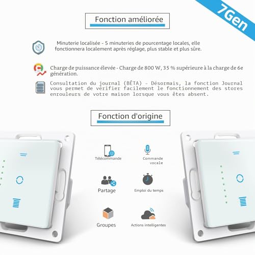 Interrupteur de volet roulant blanc tactile avec programmation domotique WiFi - 2