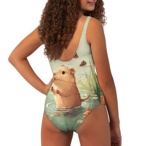 Image of One Piece Bathing Suit for Teen Girls Comfy Crewneck Backless Bathing Suit