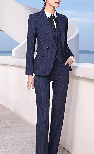 Women's Three Pieces Office Lady Blazer Business Suit Set Women Suits for Work Skirt/Pant,Vest and Jacket (Navy Blue, S)