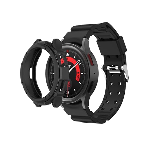 [PLYYQZM] �V���R���X�g���b�v+TPU�P�[�X�ƃx�[���A�[�}�[�Z�b�g,�ɍ��� Sam su ng Galaxy Watch 6 Classic 47mm 43mm�u���X���b�g�p �ɓK��(Black,For Watch 6 Classic 47mm)