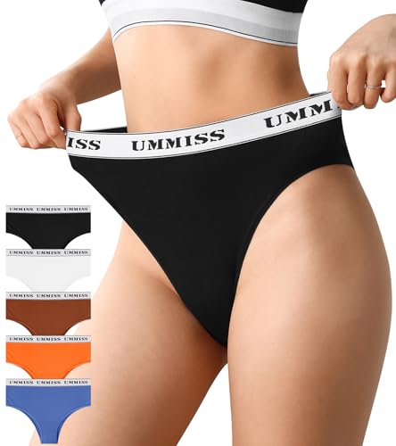 UMMISS High Waisted Cheeky Womens Underwear Cotton Brazilian Panties Soft Breathable Bikini Panties for Women 5 Pack