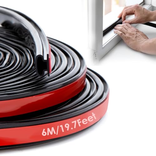 Window Insulation Strip Silicone Window Seal Strip - Self Adhesive Draft Excluder Tape for Doors, 6M/20Ft Draught Excluder for Door Seal Strip by YOUSHARES (Black)