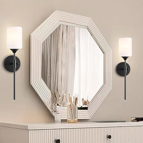 Image of SINOMAN Black Wall Mounted Lamp with Glass Shade Contemporary Accent Light for Indoor Spaces, E27 Bulb Compatible, Ideal for Bedrooms, Hallways, and Living Areas (Pack of 2) (Without Bulb)