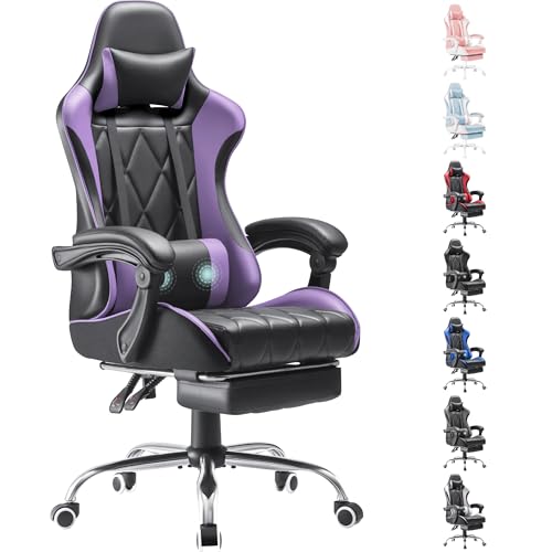 Homall Gaming Chair, Computer Chair with Footrest and Massage Lumbar Support, Ergonomic High Back Video Game Chair with Swivel Seat and Headrest (Purple)
