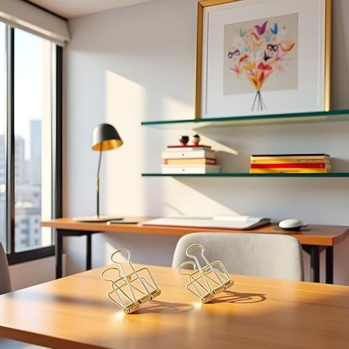 4 x goldfarbene Drahtbinder-Clips mit langem Schwanz, große Binder- und Büroklammern, klein in der Größe und leicht, Klemmen und Ringe, Büroartikel (51 mm)