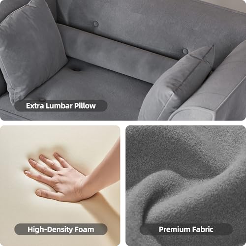 Image of Claiks 62 inch Chaise Lounge Chair Indoor, Oversized Upholstered Boneless Sofa Bed, Deep Seat Sleeper Couch with Pillows, Ottoman and Armrest, Cloud Sofas Reading Chair for Living Room, Dark Gray