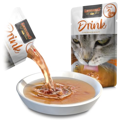 LEONARDO Drink Duck [20x40g Multipack Sorte Ente] Katzendrink | getreidefreie Fleischbrühe mit Fleischstreifen | Ergänzungsfuttermittel für Katzen