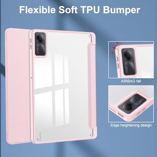 Funda para Redmi Pad SE con soporte para lápiz rosa carcasa transparente 5