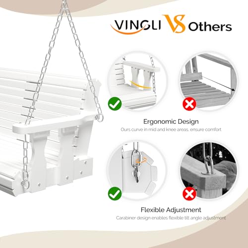 Image of VINGLI 2026 Upgraded 4 FT Wooden Porch Swing, 880 LBS Heavy Duty, White