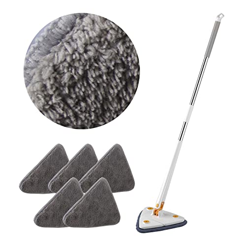 Mopa giratoria ajustable de 360°, telescópica, triangular, con presión automática de agua, multifuncional, para limpieza de suelos, techos, ventanas y coches (gris + 2 paños de fregona)