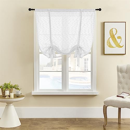 ele ELEOPTION Roman Tie-up Blind Curtain Translucent Elegant Luxury Window Voile Tier Curtain for Bedroom Living Room