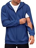 Runcati Mens Dialysis Sweatshirts Full Zip Lightweight Hemodialysis Jacket Warm Hoodie Sweatshirt with Arm Zipper Navy