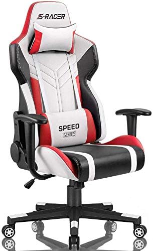 Homall Racing Model Excessive-Again PU Leather-based Workplace Pc Desk Government and Ergonomic Swivel Chair with Headrest and Lumbar Help, White