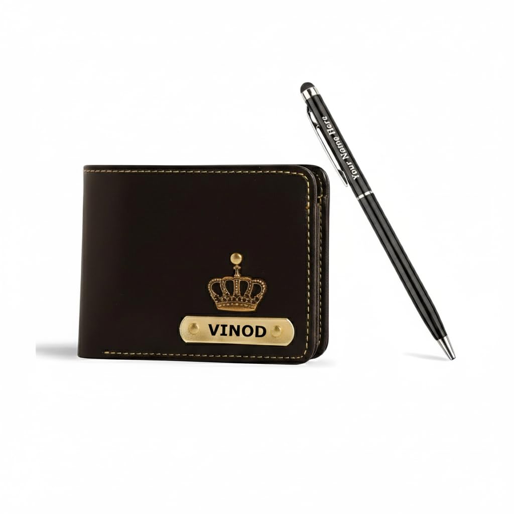 Customised Wallets for Man | Custom Vegan Leather Men’s Wallet with Name | Personalized Wallet for Men | Free Metal Custom Name Pen | Gifts for Man Boyfriend Birthday - Black