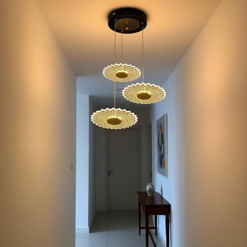 Image of Lampmaster 3 para Pendant Light | Modern Hanging Ceiling Lamp with Antique Gold Finish | Warm White Glow | Decorative Acrylic Chandelier for Living Room, Dining Room, Bedroom, Restaurants & Interior