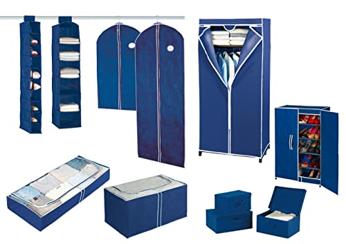 WENKO Jumbo-Box Air, Aufbewahrungsbox für Textilien, mit Sichtfenster und 3-Seiten-Reißverschluss, schützt vor Motten, Staub und Schmutz, aus atmungsaktivem Vlies-Material, 91 x 48 x 53 cm, Navy