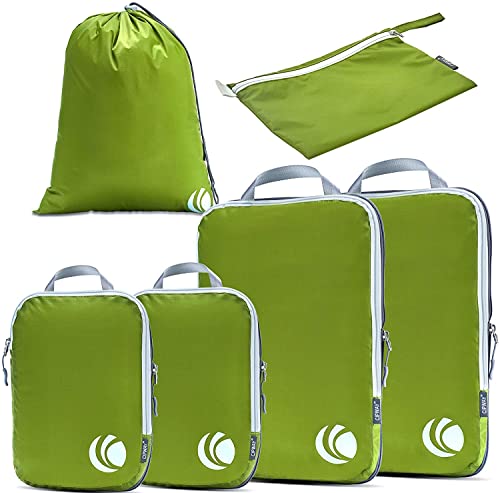 Cipway Set di cubi da imballaggio a compressione, organizer da viaggio espandibile ultraleggero per bagaglio a mano (verde, 6 pezzi)