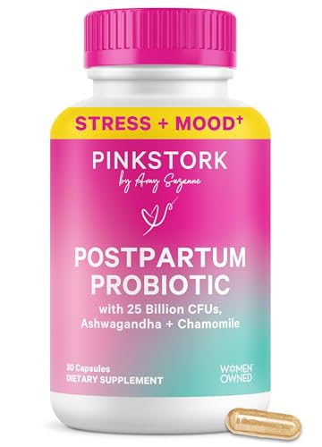 Image of Pink Stork Probiotics for Postnatal Women - 30 Billion CFUS with Ashwagandha and Chamomile, Postpartum Essentials for Hormone Balance, Mood Support, Gut Health, Digestive Wellness, 30 Capsules