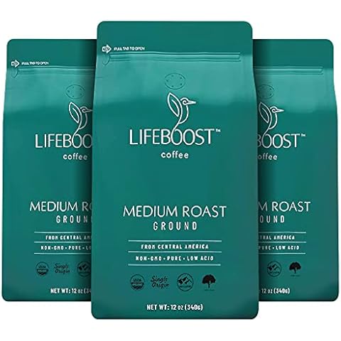 Lifeboost Coffee 3 Pack Medium Roast Ground Coffee - Low Acid Single Origin USDA Organic Coffee - Non-GMO Ground Coffee Third Party Tested For Mycotoxins & Pesticides - 12 Ounces Cover