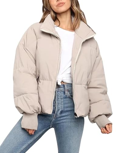 Gihuo Women’s Winter Cropped Puffer Jacket Coat Short Warm Quilted Jacket(Beige-M)