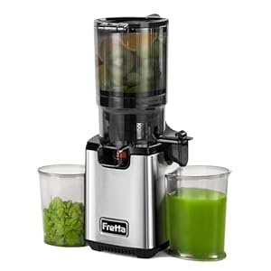 Fretta Entsafter Slow Juicer, Edelstahl Entsafter Gemüse und Obst Testsieger, 135MM Öffnung & 1,8L Juicer Machine mit Umkehrfunktion, Einfache Installation, Leicht zu Reinigen, 100% BPA Frei, 250W
