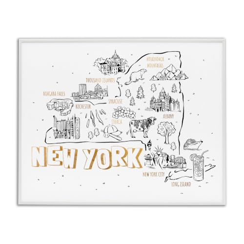 Stupell Industries New York Landmarks Text Diagram Glam Accent, Design by Ziwei Li,White