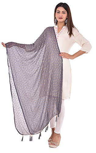 Image of YOUTHQUAKE Soft Chiffon Dupatta with Golden Foil Print & Tassels for Women & Girls