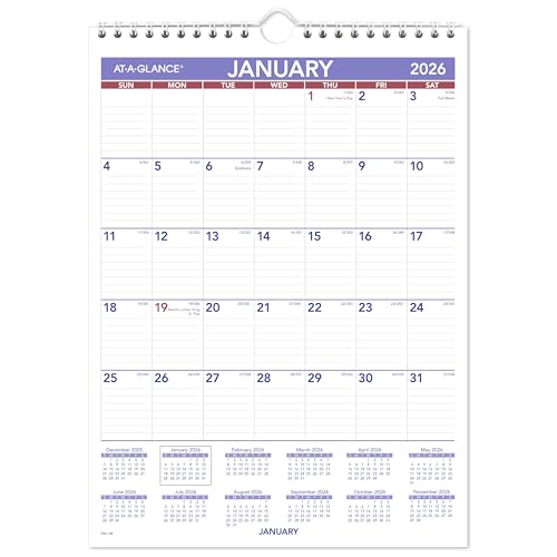 Image of AT-A-GLANCE 2026 Wall Calendar, 8 inch x 11 inch, Small, Ruled Blocks (PM12826)