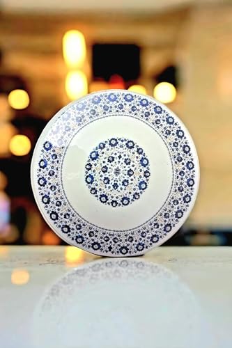 Image of Blue Floral Design MARBLE CHAKLA BELAN SET | Printed 10 Inch Enamel Marble Roti Maker with Wooden Belan | Heavy Duty Non-Slip Marble Chakla for Roti, Chapati, Paratha | Kitchen Rolling Board (1 Piece)
