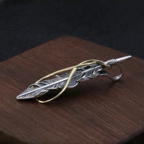 Vintage 925 Sterling Silver Feather Pendant Jewelry for Men Women Two Tone4