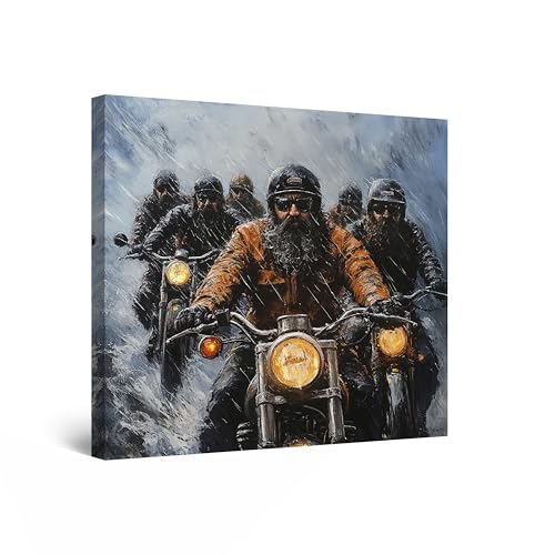 Startonight Quadro su Tela Luminoso - Riding Together Motorcycle Group, Quadri Moderni Astratti per Soggiorno, Grande Stampe Incorniciate 80x80 cm, Decorazione Parete, Idea Regalo Elegante