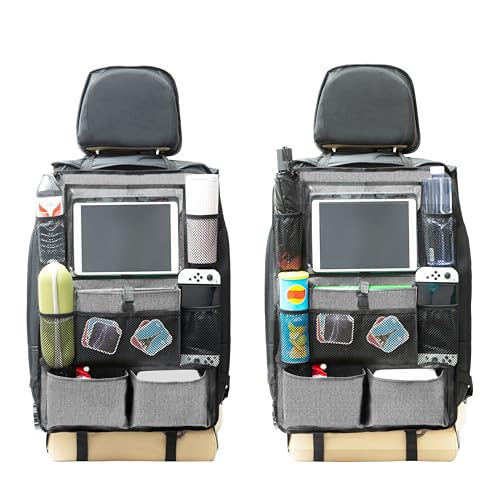 Trahefa Car Seat Organizer (2 PACK), Premium Material Back Seat Organizer with Kick Mats, Car Back Seat Protector Travel Accessories with 9 Storage Pockets (Gray)