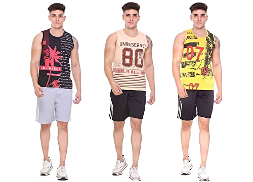 Image of Sleeveless Vest for Men || Tank Top Sando || Workout Tshirts || Sports Vest || Goa Beach Wear Swimming T-Shirt || Running Tops || Gym Vest for Men || Pack of 3 ||