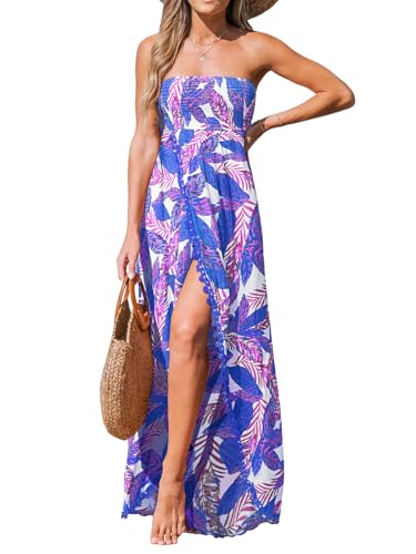 Image of CUPSHE Women's Maxi Dresses Sleeveless Lace Casual Smocked Strapless Slit Long Summer Formal Sun Dress