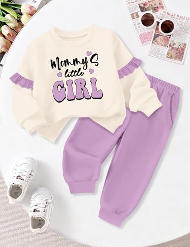 Toddler Girl Clothes Ruffle Long Sleeve Baby Girl Clothes Solid Crewneck 2pcs Outfits Sweatshirt Pant Sets 12M-4T