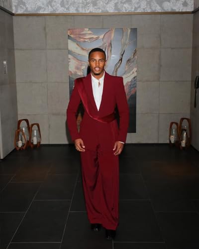 Fashion Mens Suit with Belt for Men 2 Piece Blazer Pants Peak Lapel Tuxedo Single Breasted Jacket Trousers for Party3