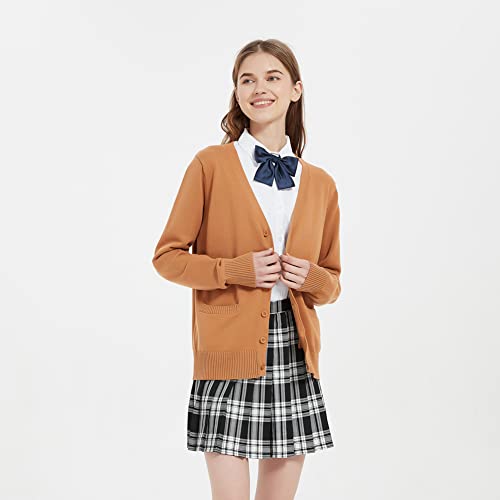 Image of jinghuiyue Women's Cardigan School Uniform Sweater V Neck Button Down Knit Cardigans Coat with Pockets