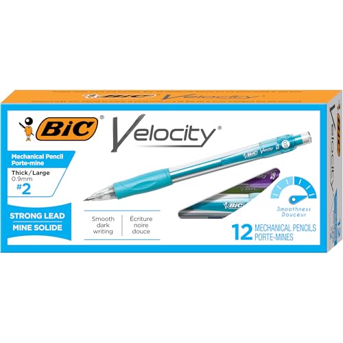 BIC Velocity Strong Lead Mechanical Pencils, With Colorful Barrel, Thick Point (0.9mm), 12-Count Pack Mechanical Pencils With Erasers