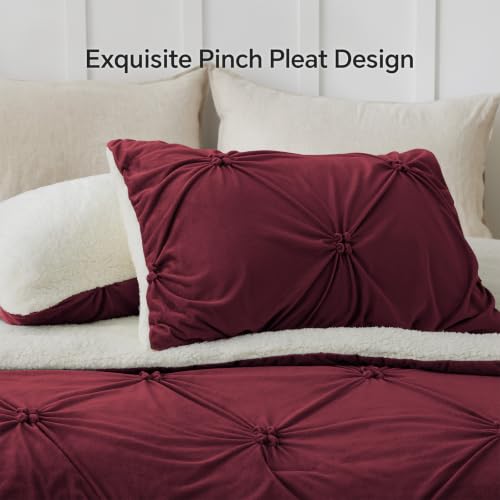 Image of BEDELITE Fluffy Sherpa Twin Comforter Set,Pintuck-Burgundy