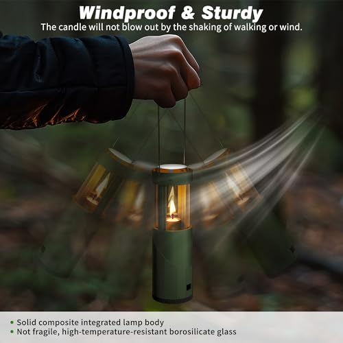 Mini Candle Lantern for Real Candles, 15H Camping Emergency Light, Green - Image 3