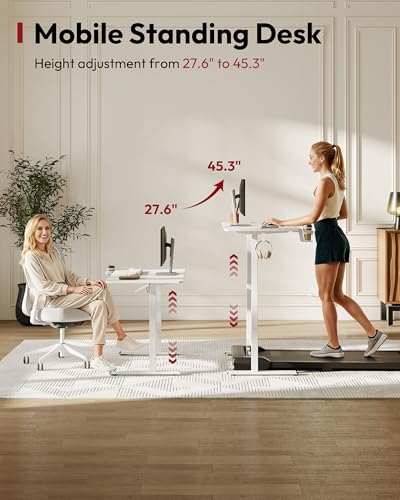 Image of SANODESK Mobile Workstation Standing Desk with Gas-Spring Lift, Rolling Desk 32x20''Adjustable Height, One-Piece Desktop Workstation,Walking Pad & Treadmill Compatible, Portable Home Office