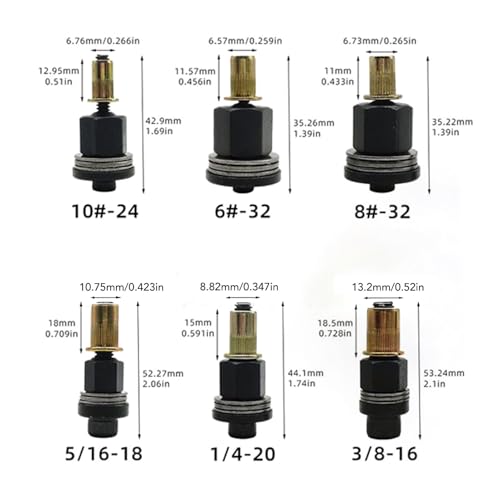 Jectse 6Pcs Hand Rivet Nut Tool Mandrels, Manual Rivnut Tool Mandrel Set Accessories 10 24 to 3 8 16, with Common Sizes for Sheet Metal Pipe Riveting Automotive Furniture Construction by Jectse - Image 2