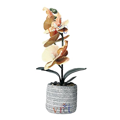 Image of VRCT Artificial Orchid Flowers Mini Potted Orchid Flowers Fake Orchids with Cremic Vase for Home Office Wedding Table Centerpiece Decoration