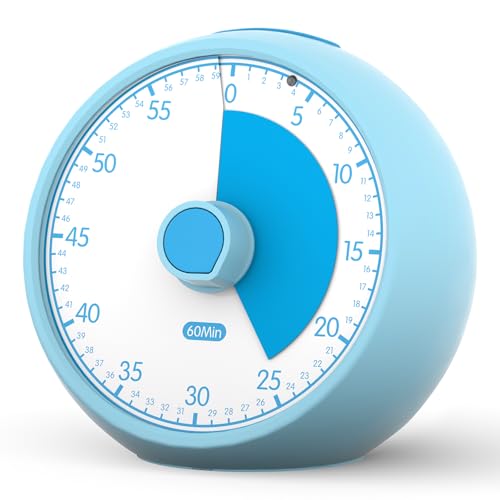 Visual Timer 60-Minute, Kids Timer for Homeschool Desk, Time Management Tools with Silent Operation, Timer for Kitchen Office Classroom (Blue)