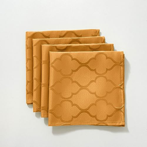 SASTYBALE Jacquard Thanksgiving Cloth Napkins 20 x 20 Inch Flower Pattern 4 Pieces Solid Washable Napkins for Restaurant Family Dinners Weddings Parties and Banquets(Square, 20 inch x 20 inch,Amber)